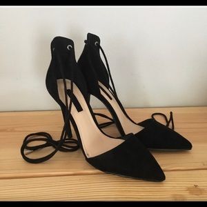 Forever 21 Black Ankle Wrap Stilleto Heels Sz 5.5